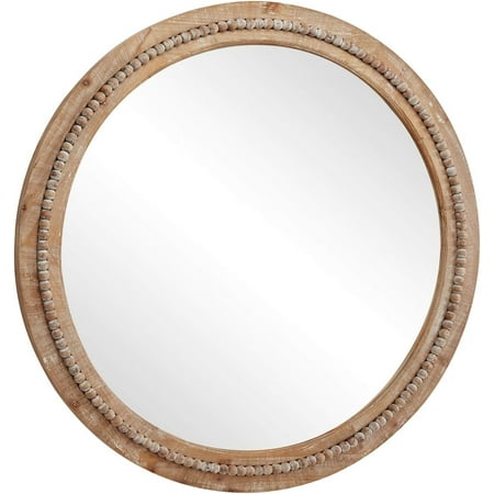 FVLFIL 36 Large Round Natural Wood Wall Mirror W Decorative Beads 36 X 2 36Round Brown Rustic