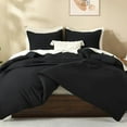 thumbnail image 3 of Oversized King Comforters Black Super King Plus Size, 3 Pieces Lightweight Solid Bedding Comforter Set, All Season Fluffy Bed Set (128x120In Comforter & 2 Pillowcases), 3 of 8