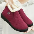 thumbnail image 2 of Women's Mne's Winter Warm Ankle Boots Comfortable Non Slip Fleece Lined Snow Booties Lightweight Slip On Walking Shoes Red Size 6, 2 of 7