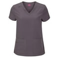thumbnail image 2 of Active Uniforms Women's PETITE Scrub Set Breathable Cool Stretch Fabric Scrub Top and cargo Pant Set (Charcoal, X-Small-Petite), 2 of 6