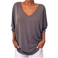 thumbnail image 1 of CEHVOM Women's Summer V-neck Bat 3/4 Sleeve Solid Color Tops, 1 of 7