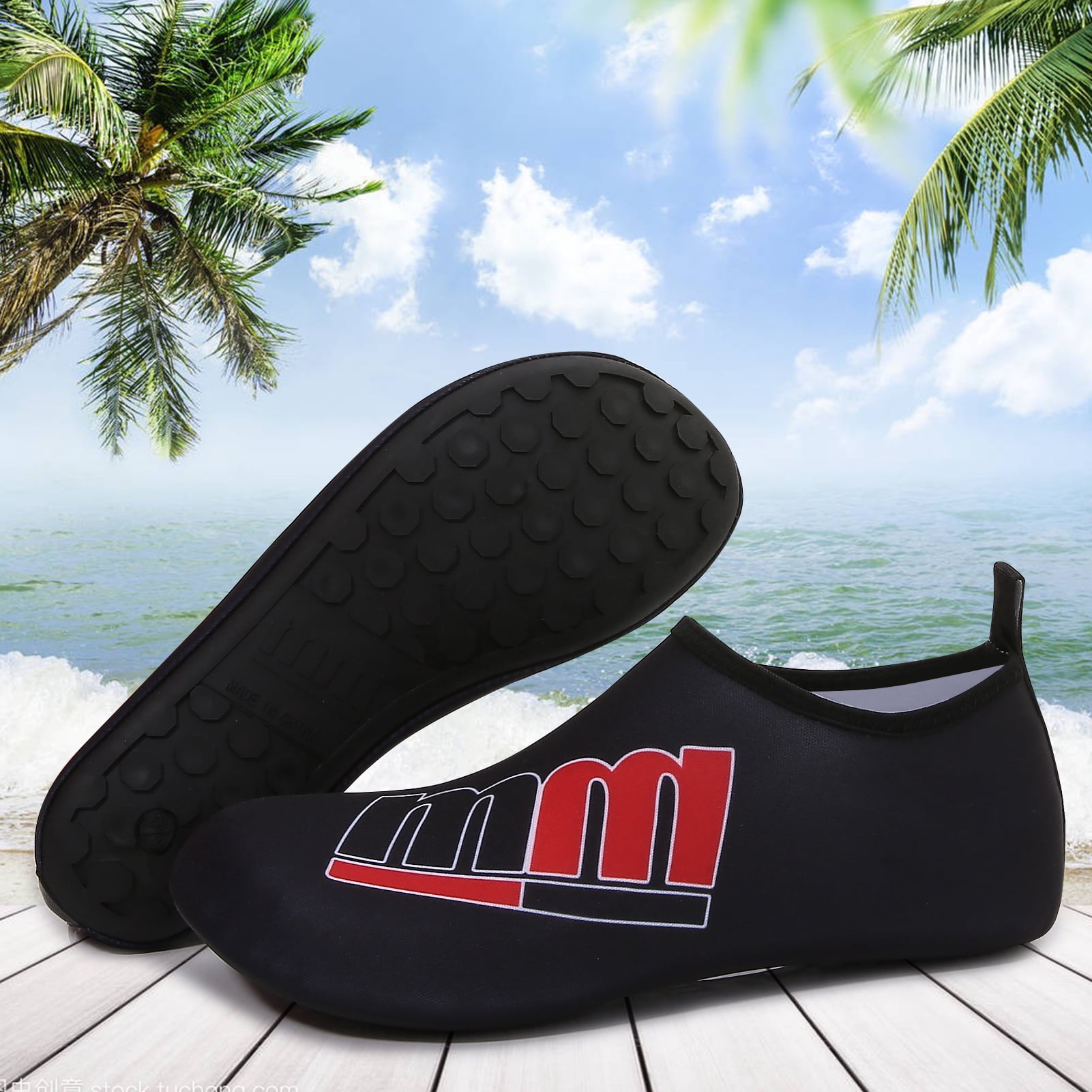 Men and Women a Slip On Barefoot Quick-Dry Beach Aqua Yoga Water Shoes (MM/Black, 7.5-8.5 Women/6.5-7.5 Men)