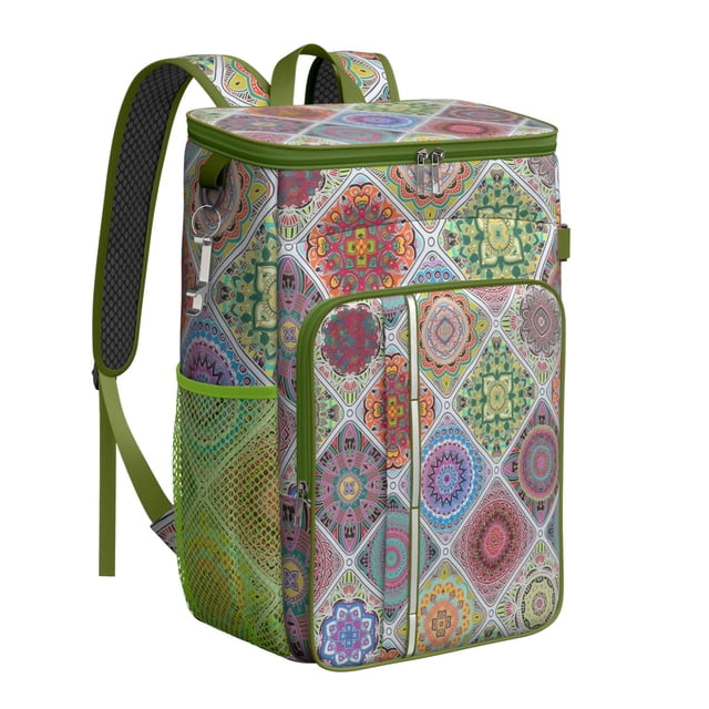 Vintage Retro Style Cooler Backpack 26 Cans – Waterproof Leakproof Lunch Backpack with Colorful Patterns for Fishing, Beach, and Office Use
