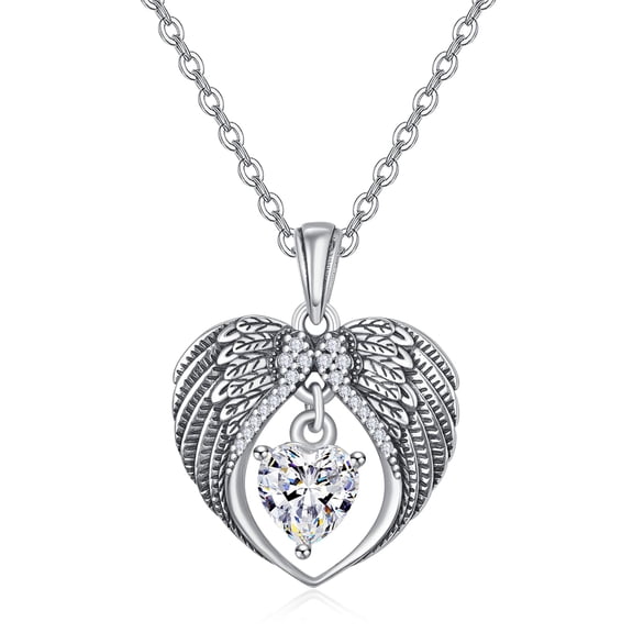 TANGPOET Angel Wings Necklace for Women 925 Sterling Silver Guardian Angel Wings Heart Necklaces Memorial Jewelry for Loss of Loved One Sympathy Gifts for Women