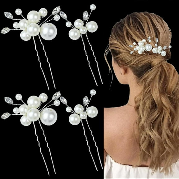 Hair Clip 4Pcs Pearl Bridal Hair Pins, Silver, for Women and Girls, Wedding Hair Accessories