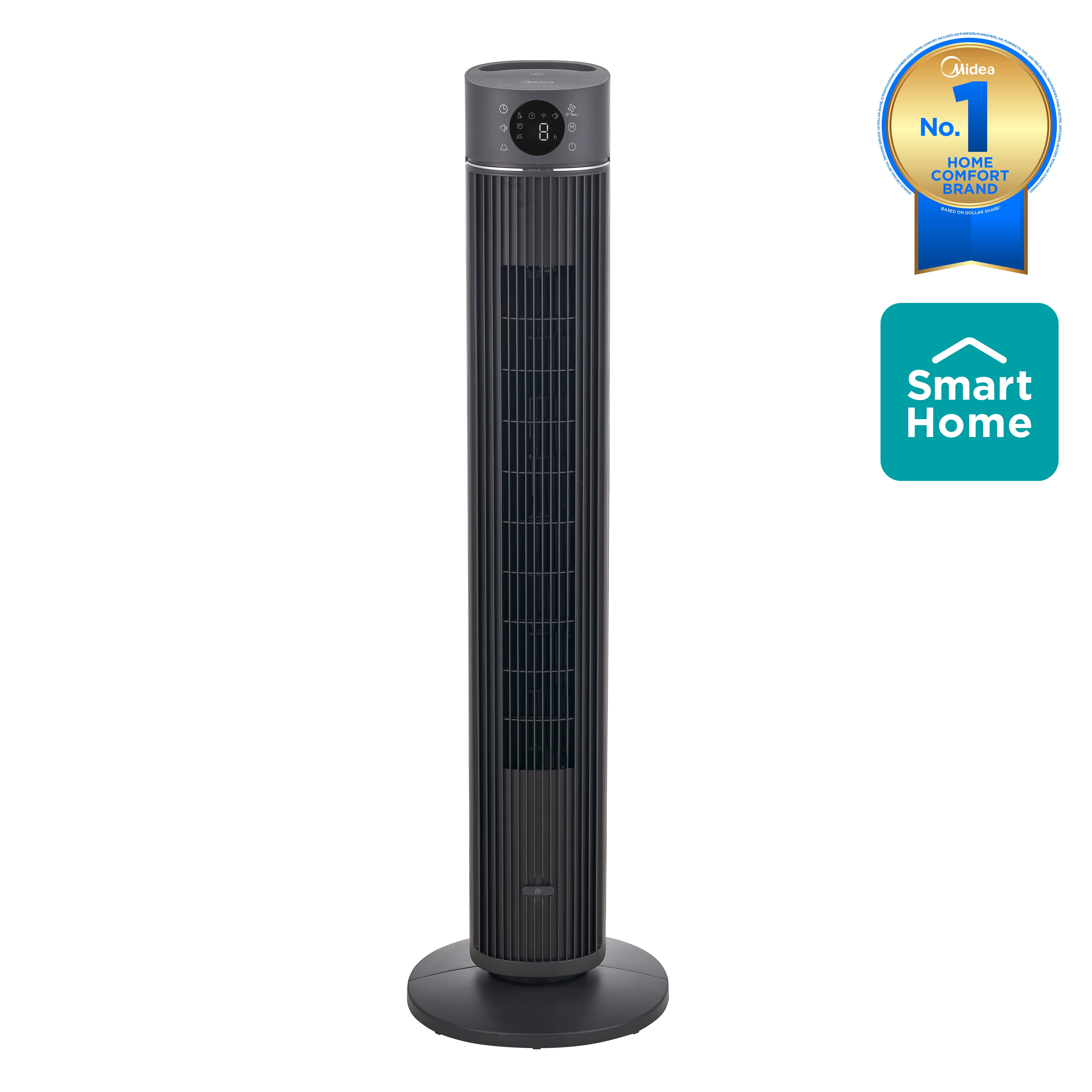 Midea 42-Inch WiFi Enabled Grey Tower Fan with 12 Speed Settings