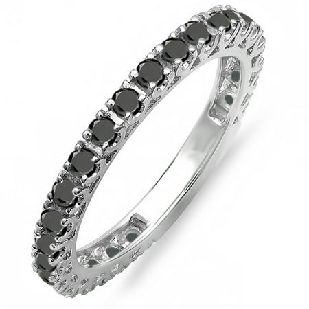 Dazzlingrock Collection 0.90 Carat (ctw) 18K Round Black Diamond Eternity Sizeable Wedding Band, White Gold, Size 7