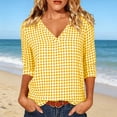 thumbnail image 2 of Kezqiaxn Womens Tops Summer Checkered Short Sleeve V-Neck Yoga Y2K Shirts Blouses for Women Dressy Casual Fashion Clothing, 2 of 7