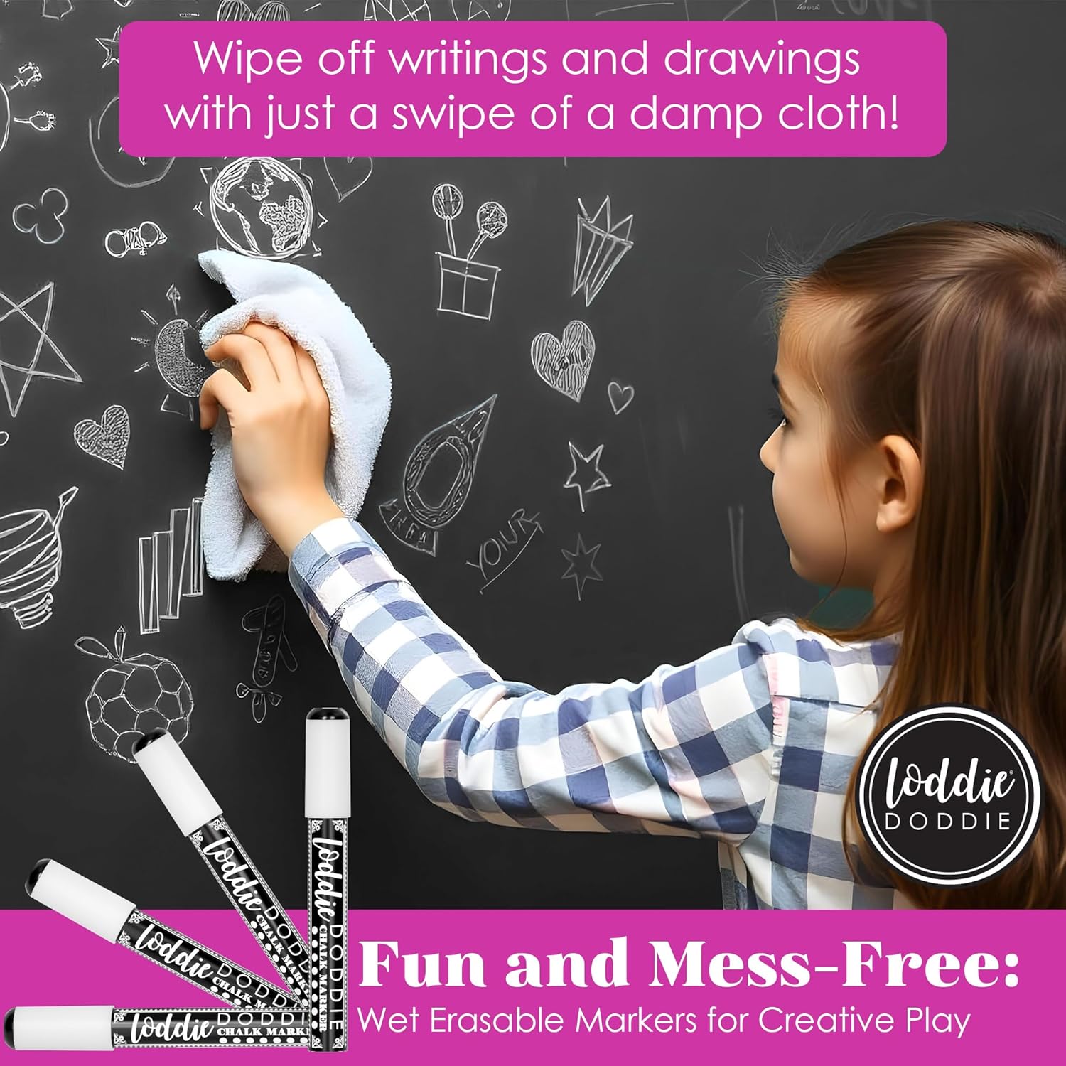 Liquid Chalk Markers - Pack of 4, 6 mm Tip, White - Chalk Pens for Blackboard & Glass Surfaces - Erasable Window & Mirror Markers