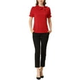 thumbnail image 2 of Unique Bargains Women's Bow Tie Neck Office Elegant Short Sleeve Blouse Top L Red, 2 of 6