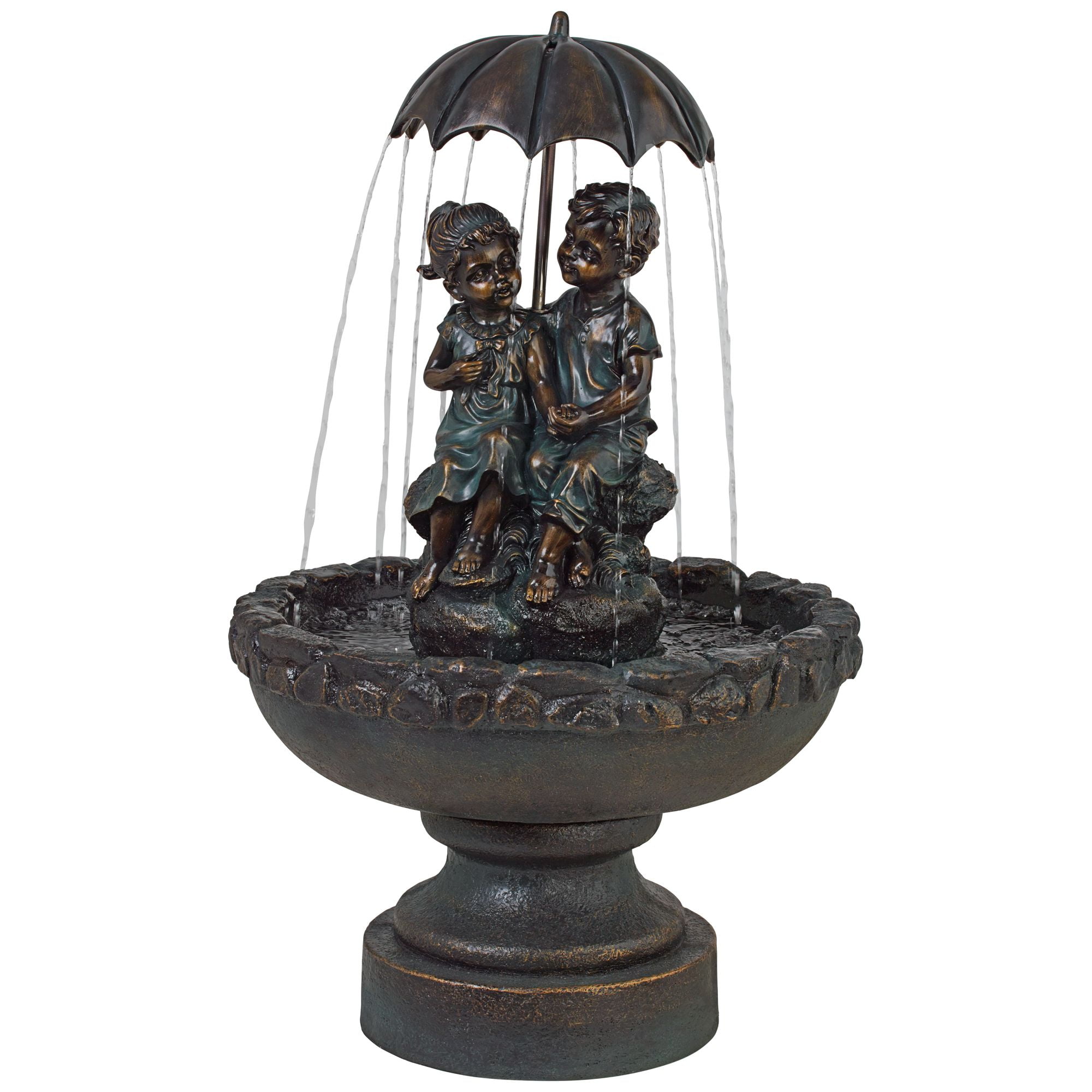 Boy and Girl Under Umbrella 40" High Large Rustic Indoor Outdoor Decor Bronze Floor Fountain Outside Garden