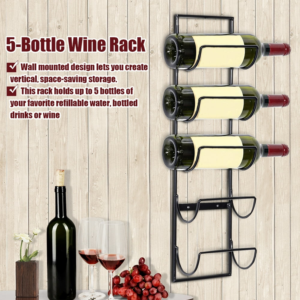 Modern Decorative Metal Wine Bottle Rack Storage Organizer Holder 5 Bottle Wall Mount Wine