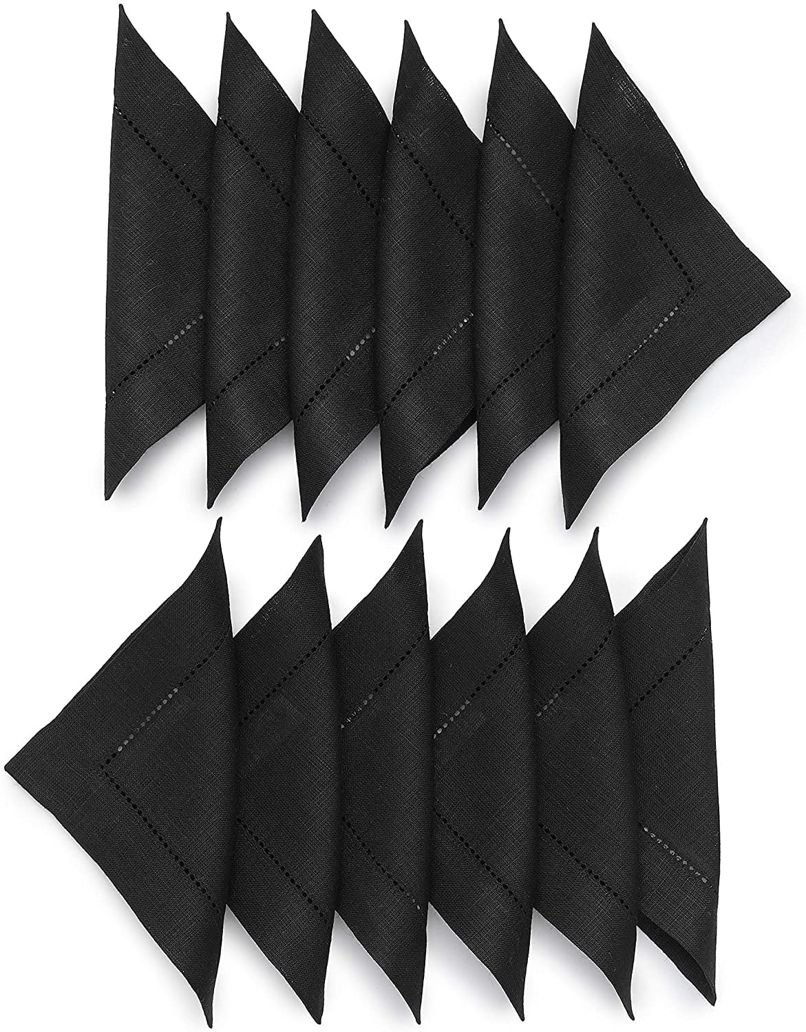 Linen Cocktail Napkins Set of 12, 6 x 6 Inch Black, European Flax