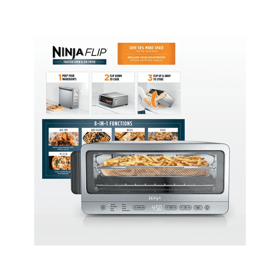 Restored Ninja Flip Toaster Oven & Air Fryer, 8-in-1 Functionality, Storage Space, Air Fry Basket, Sheet Pan, Wire Rack & Removable Crumb Tray, SP151 Stainless (Refurbished)