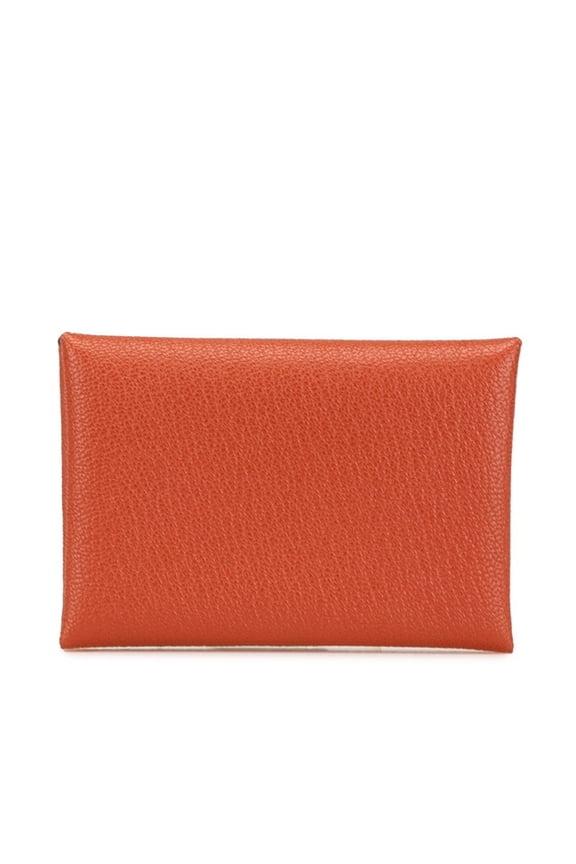 Pre-Owned Hermes Calvi Duo Coin Case Card Brown Chevre Women's HERMES (Good)