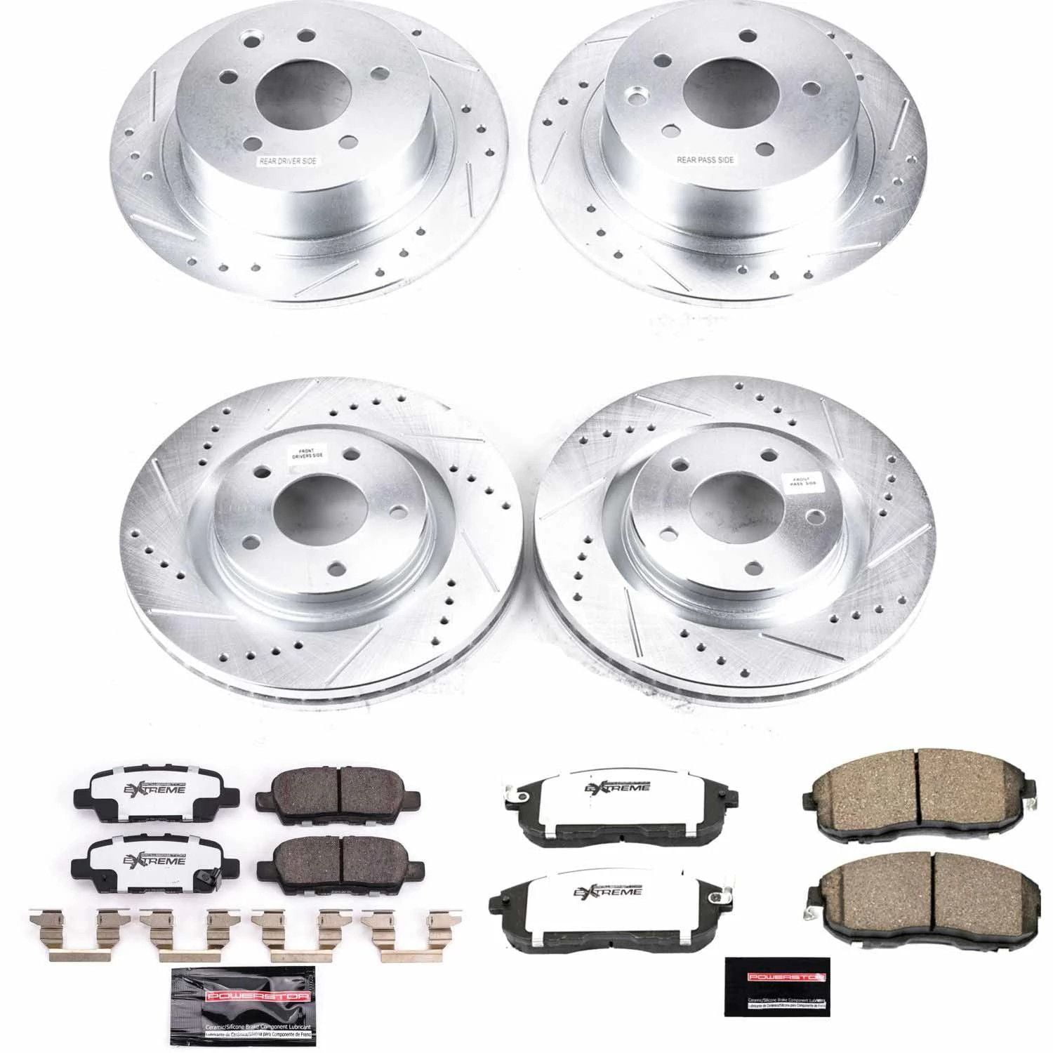 PowerStop Front and Rear Z26 Street Warrior Carbon-Fiber Ceramic Brake Pad and Drilled and Slotted Rotor Kit Fits: NISSAN Select Models K8360-26