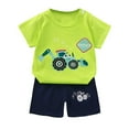 thumbnail image 1 of PMVFHDE Toddler Boys' Dinosaur Print Short Sleeve Top & Shorts Set Soft Cotton Summer Sleepwear, Loungewear, Playwear Cartoon Dino Design, Breathable & Comfortable Outfit e-Light Green,12-18 Months, 1 of 4