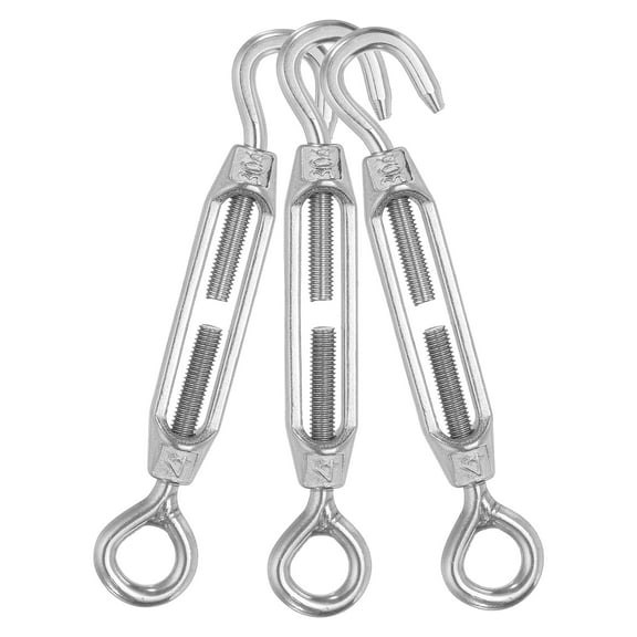 Uxcell M4 Hook and Eye Turnbuckles for Cable Wire Rope Tension 304 Stainless Steel Turnbuckle 3 Pack