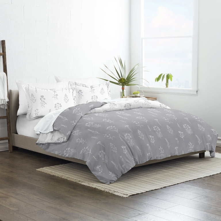 Noble Linens Light Gray Botany Floral Reversible Duvet Set - King photo 8