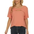 thumbnail image 3 of Top de manga corta para mujer Moda Casual Cuello redondo Escote hueco Color sólido Camisa de manga corta Rosa L, 3 of 7