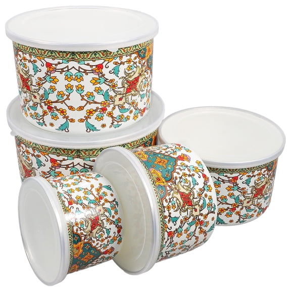 HONMEET 5Pcs Chinese Bowls Enamel Assorted Color for Home and Restaurant Use