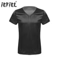 thumbnail image 2 of Ropa masculina para hombre, cuello en V, manga corta, satén, informal, cómoda, camiseta, pijamas sueltos, Tops, ropa de dormir, ropa de dormir, 2 of 5