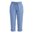 thumbnail image 2 of Summer Capris Cotton New Womens Linen Capris Trousers with Pockets, Elastic Waist Drawstring Casual Pants, Summer Loose Fits Versatile Pants, 2 of 6