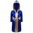 thumbnail image 1 of Alvivi Kids Boys Boxing Robe Martial Art Muay Thai Uniform Long Sleeve Kick Boxing Hooded Robe Outfits Royal Blue 6, 1 of 7