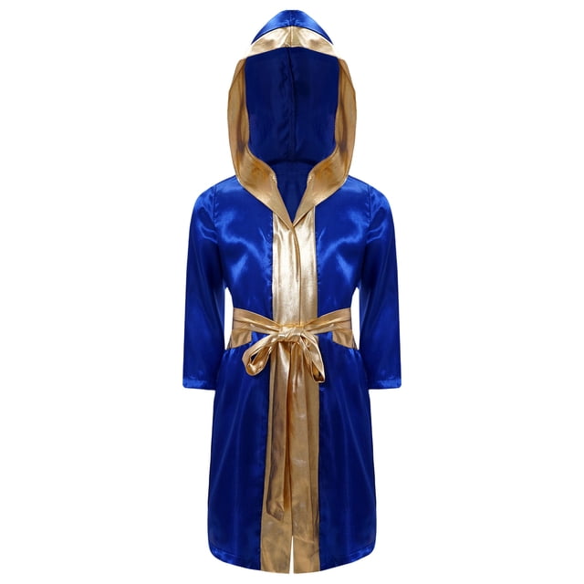 Alvivi Enfants Garçons Robe de Boxe Art Martial Muay Thaï Uniforme Manches Longues Kick Boxe Robe à Capuche Ensembles Bleu Royal 6