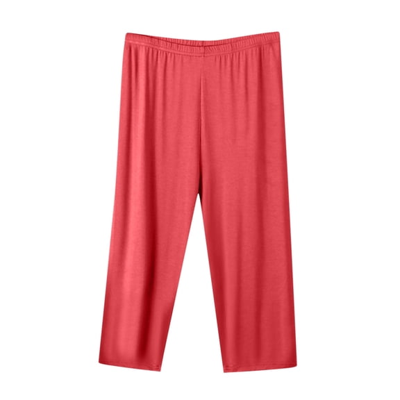 Capris Soft Cotton Pajama Pants Women Plus Size Elastic Waist Crop Sleep Pjs Bottom Home Loungewear (XX-Large, Red)