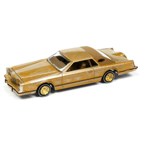 1979 Lincoln Continental Lowrider Gold Metallic with Lowrider Graphics "Luxury Cruisers" Series 1/64 Diecast Model Car by Auto World