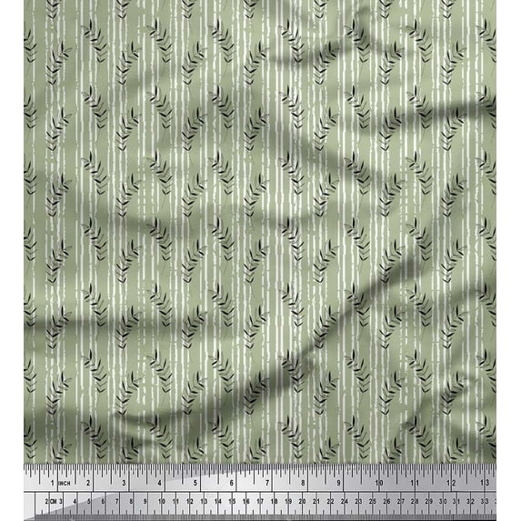 Soimoi Green Cotton Voile Fabric Seal Leaves Printed Craft Fabric by The Yard 42 Inch Wide