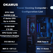 Gaming PC, i7 CPU Up to 4.0 GHz, GTX 1660 Super 6GB DDR6 Graphics Card, 512 GB M.2, 16 GB RAM Pre-Built Computer, ARGB Fans x 4, Win 11 Home，WiFi 6 + BT 5.3, 550W PSU