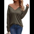 thumbnail image 2 of Camisa de Larga para Mujer, Atuendos de Otoño, Ropa Informal Elegante, Blusa Tipo Túnica con Cuello en V y Botones. Verde XXL, 2 of 8