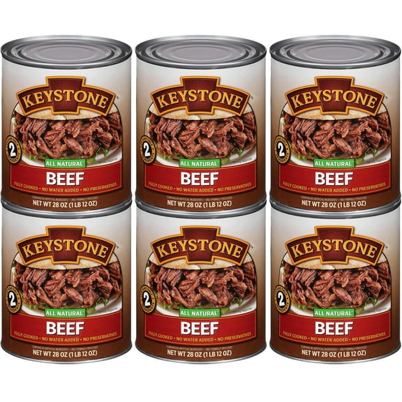 Keystone Meats All TWE5 Natural Heat and Serve Beef Cooked Canned Meat Long Shelf Life Emergency Survival Canned Food Ready to Eat No Water No Preservatives Gluten Free Made in USA Pack of 6