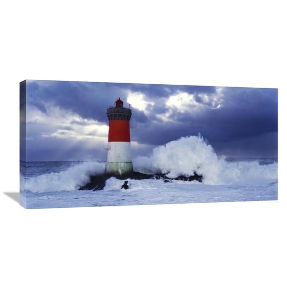 Global Gallery Jean Guichard,'Phare des Pierres-noires lors d'une Tempete' Stretched Canvas Artwork