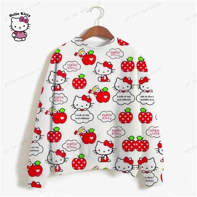 Sudadera con estampado de Hello Kitty para mujer, sudaderas con capucha con estampado de dibujos animados, ropa coreana, Y2k