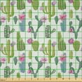 thumbnail image 2 of Ambesonne Exotic Fabric by the Yard Microfiber, Saguaro Plant Floral, 5 Yards, Lime Green and Slate Blue, 2 of 2