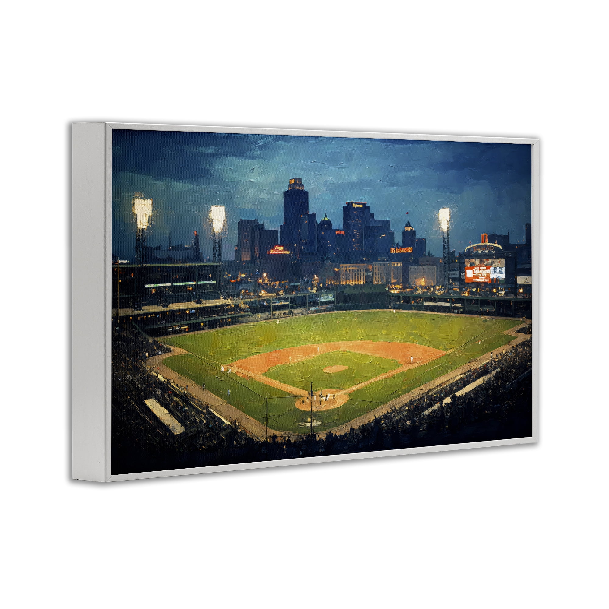 Baseball Stadium at Night White Framed Giclee Art, design by Arlington Prints
