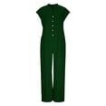thumbnail image 5 of Women's Casual Cotton Linen Jumpsuit Solid Color Button Loose Jumpsuit Overalls V Neck Comfy Boho Wide Leg Jumpsuits with Pockets Fashion Lounge Wear, 5 of 8