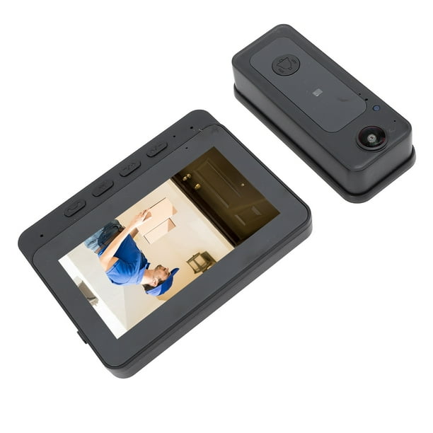 Cámara de Timbre Inalmbrica, Cámaga de Videos de Timbre de 170 Grados lente de Peces de Gran Angular Con Monitor Interior Para El Hogar