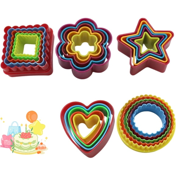 25Pcs Cookie Cutter Set Plastic Shaped Round Heart Star Square Flower Kids Baking Tools for DIY Cookies Biscuits Pastry Holiday School Party Decorating
