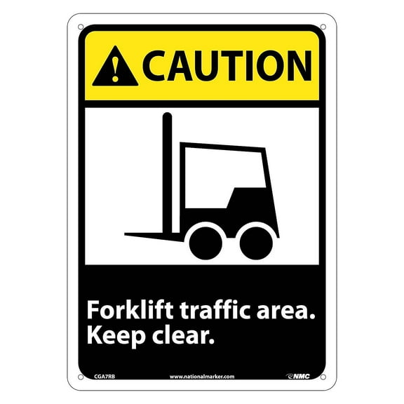NMC CGA7RB Graphic Signs - Caution Forklift Traffic Area - Plastic 10"W X 14"H