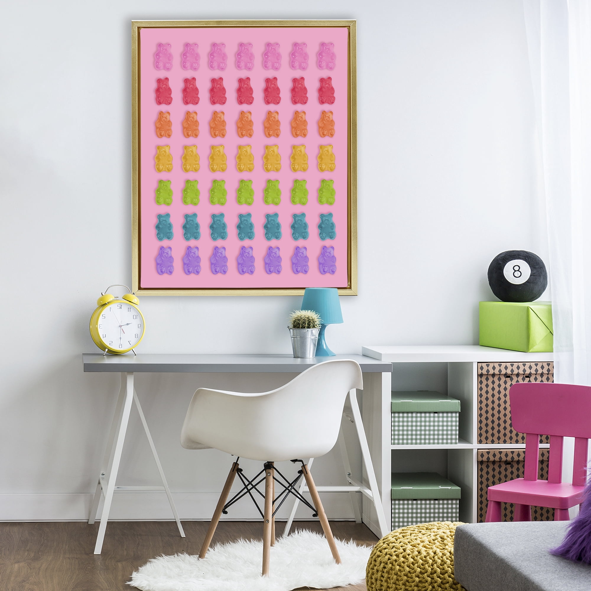 Stupell Industries Rainbow Candy Bears on Pink Gold Framed Floater Canvas Wall Art, design by LISH Creative