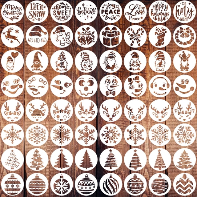 Doflyok Plantillas Navideñas Reutilizables de 64 Piezas 7.5x7.5 cm