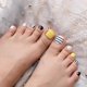 thumbnail image 4 of White Dark Yellow Press On Toenails Silver Glitter Short Squoval False Toe Nails, 4 of 5