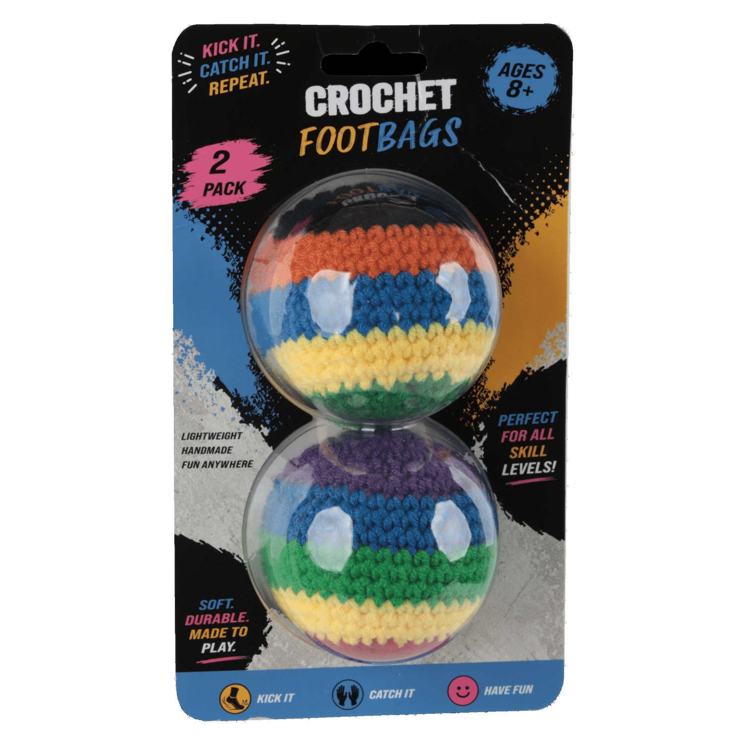 Crochet Footbag 2-Pack – 2.25 x 2 in, 40g Kick Sack Balls for Adults & Kids, Juggling & Stress Relief Toy