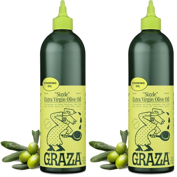 2 x - Graza "Sizzle" Extra Virgin Olive Oil. Peak Harvest Cooking Oil. Single Farm Spanish EVOO. 25.3 FZ (750 ML) Squeeze Bottle (Pack of 2)