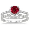 thumbnail image 2 of 2.25 Carat Fantastic Mind Blowing Moissanite Diamond Red Ruby Halo Bridal Set Engagement Ring on 10k White Gold, 2 of 2