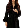 thumbnail image 5 of Wensltd Women Long Fluffy Trim Bath Robe Solid Soft Lightweight Comfy Loose V Neck Nightwear Set, 5 of 5